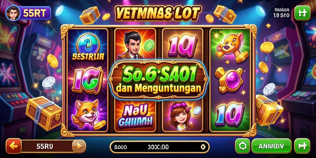 Tampilan gameplay utama 55RT yang memikat dengan simbol-simbol slot.