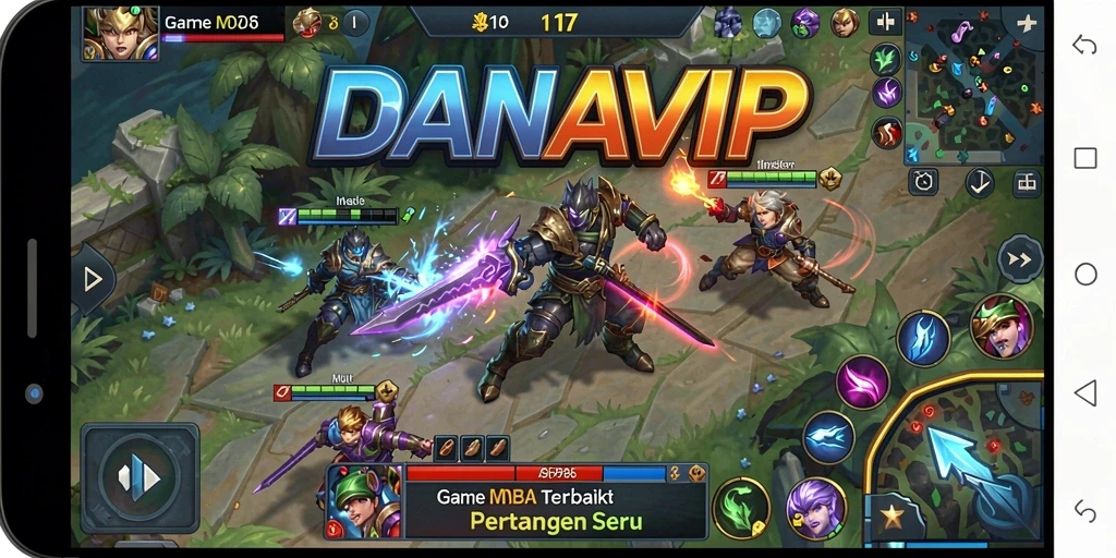 Screenshot utama DANAVIP menampilkan aksi seru dalam gameplay MOBA.