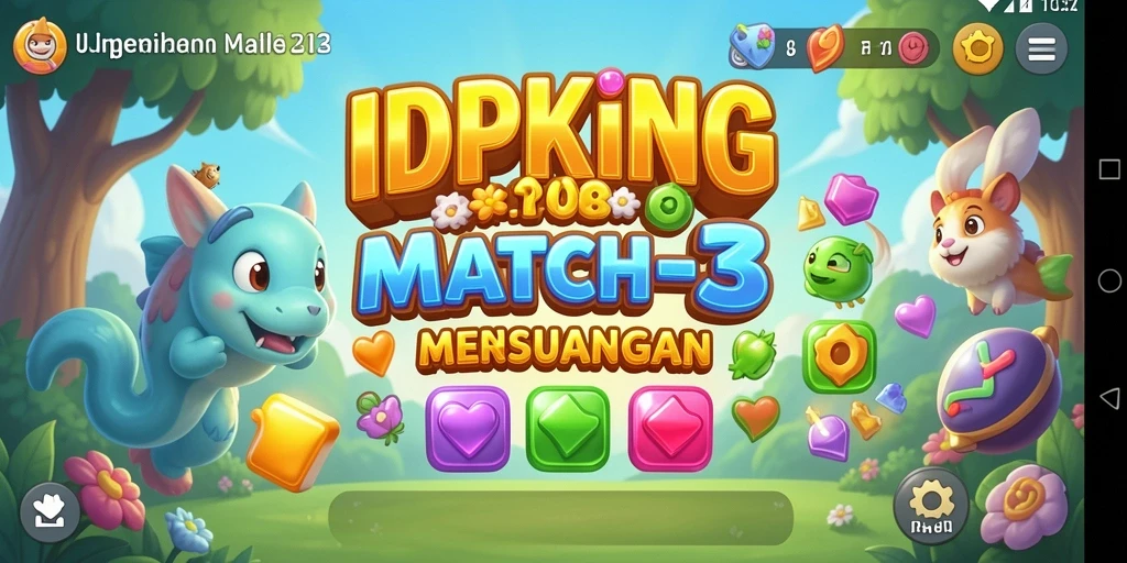 Tampilan gameplay <strong>IDPKING</strong> yang ceria dan penuh aksi match-3.